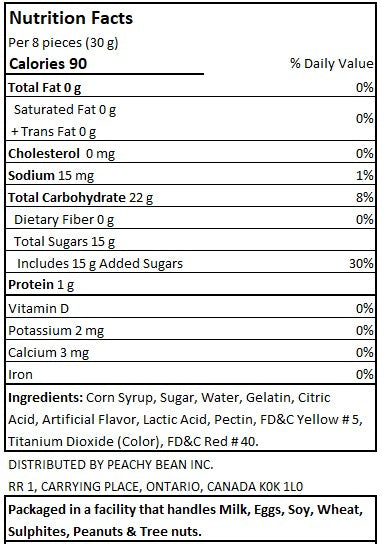 peach rings-freeze dried candy nutrition facts